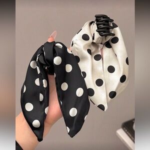 Polka Dot Bow Hair Claw Set - Black & White
